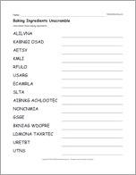 Baking Ingredients Unscramble