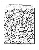 Apatosaurus Math Coloring Printout