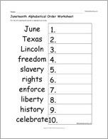 Juneteenth Alphabetical Order Worksheet