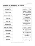 Groundhog Day Match Words to Definitions