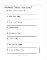 Capitalize and Punctuate the Sentences Printout #3