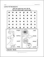 Letter W Wordsearch