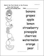 Match the Fruit Words to the Pictures