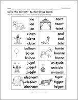 Circle the Correctly-Spelled Circus Words