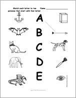 Match the Upper Case Letters A-E to the Pictures