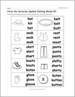 Circle the Correctly-Spelled Clothing Words #1
