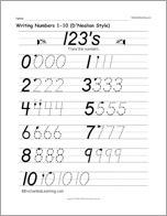 Writing Numbers 1-10 (D'Nealian Style)