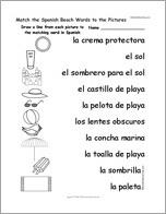 Match the Spanish Beach Words to the Pictures