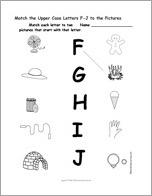 Match the Upper Case Letters F-J to the Pictures