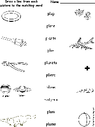 Words Starting With PL - Match the Words to the Pictures