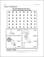 Letter Y Wordsearch
