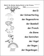 Match the German Spring Words to the Pictures
