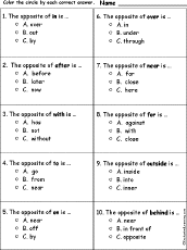 Opposites of Prepositions Quiz