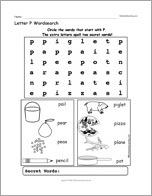 Letter P Wordsearch
