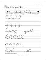 Writing Cursive Letters Q-R