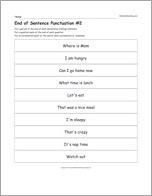 End of Sentence Punctuation Worksheet #2