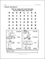 Vehicles Wordsearch