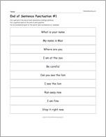 End of Sentence Punctuation Worksheet #1