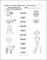 Match the 'Words Ending in EL' to the Pictures