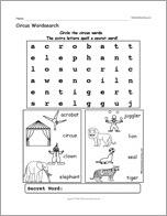 Circus Wordsearch