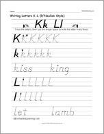 Writing Letters K-L (D'Nealian Style)