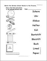 Match the German School Words to the Pictures