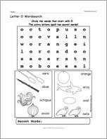Letter O Wordsearch