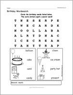 Birthday Wordsearch
