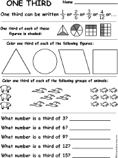 One Third Fractions Worksheet