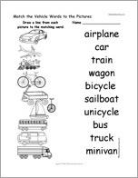 Match the Vehicle Words to the Pictures