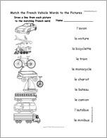 Match the French Vehicle Words to the Pictures