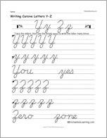 Writing Cursive Letters Y-Z