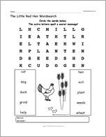 The Little Red Hen Wordsearch