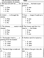 Homonyms Quiz #6: Multiple Choice Comprehension