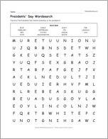 Presidents' Day Wordsearch