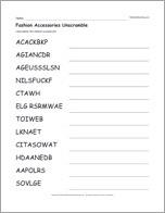 Fashion Accessories Unscramble