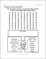 Abraham Lincoln Wordsearch