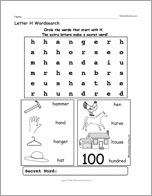 Letter H Wordsearch
