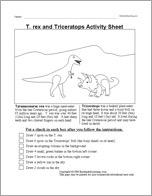 T. rex and Triceratops Follow the Instructions Worksheet