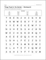 Things Found in the Garden - Wordsearch