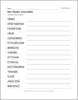 Red Shades Unscramble