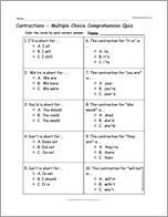 Contractions - Multiple Choice Comprehension Quiz