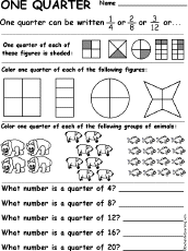 One Quarter Fractions Worksheet
