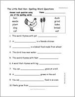 The Little Red Hen: Spelling Word Questions