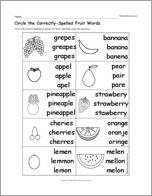 Circle the Correctly-Spelled Fruit Words