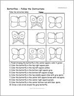 Butterflies — Follow the Instructions Worksheet