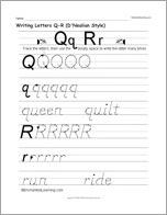 Writing Letters Q-R (D'Nealian Style)