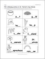 Fill in Missing Letters in St. Patrick's Day Words