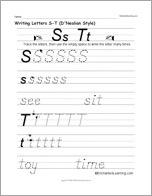 Writing Letters S-T (D'Nealian Style)