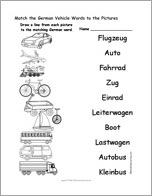 Match the German Vehicle Words to the Pictures
